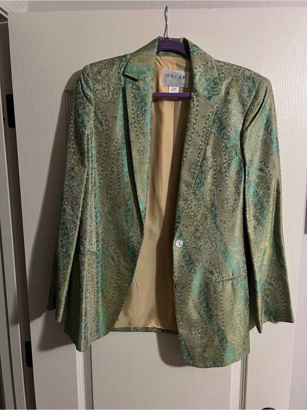 Oscar de la Renta Green Paisley Metallic Blazer